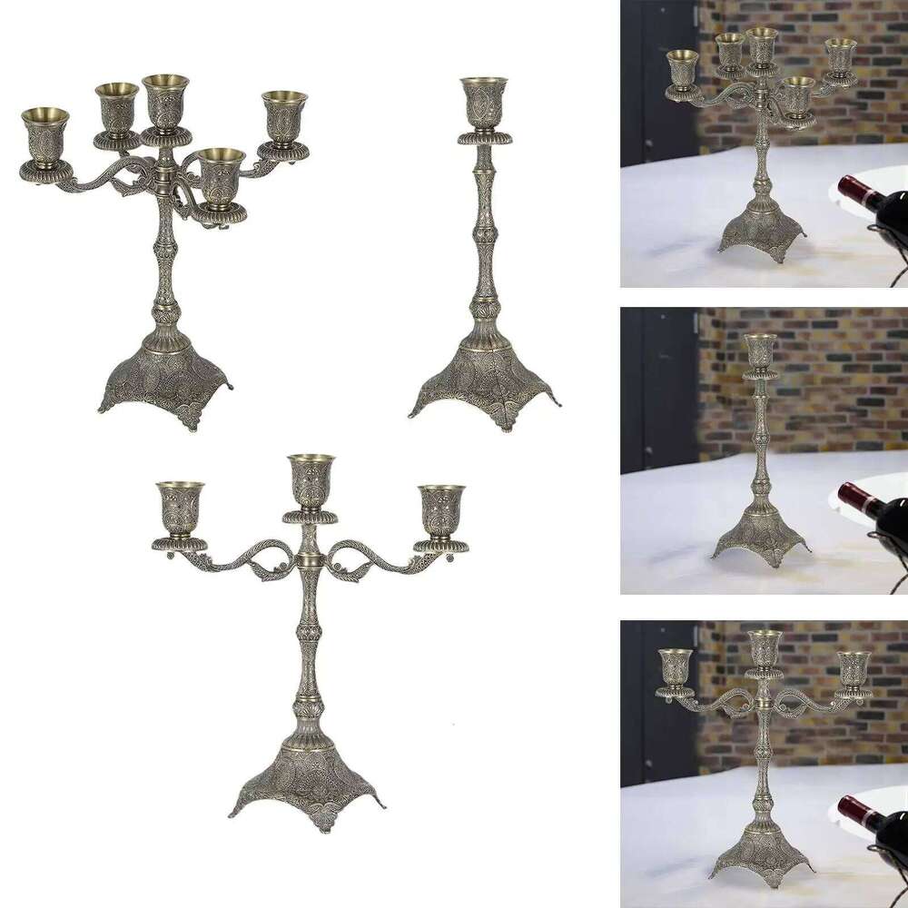 Tapered Candle Holder Centerpiece Zinc Alloy Ornament Candelabra Church Candelabrum for Dinner Fireplace Party Kitchen Mantel H260310