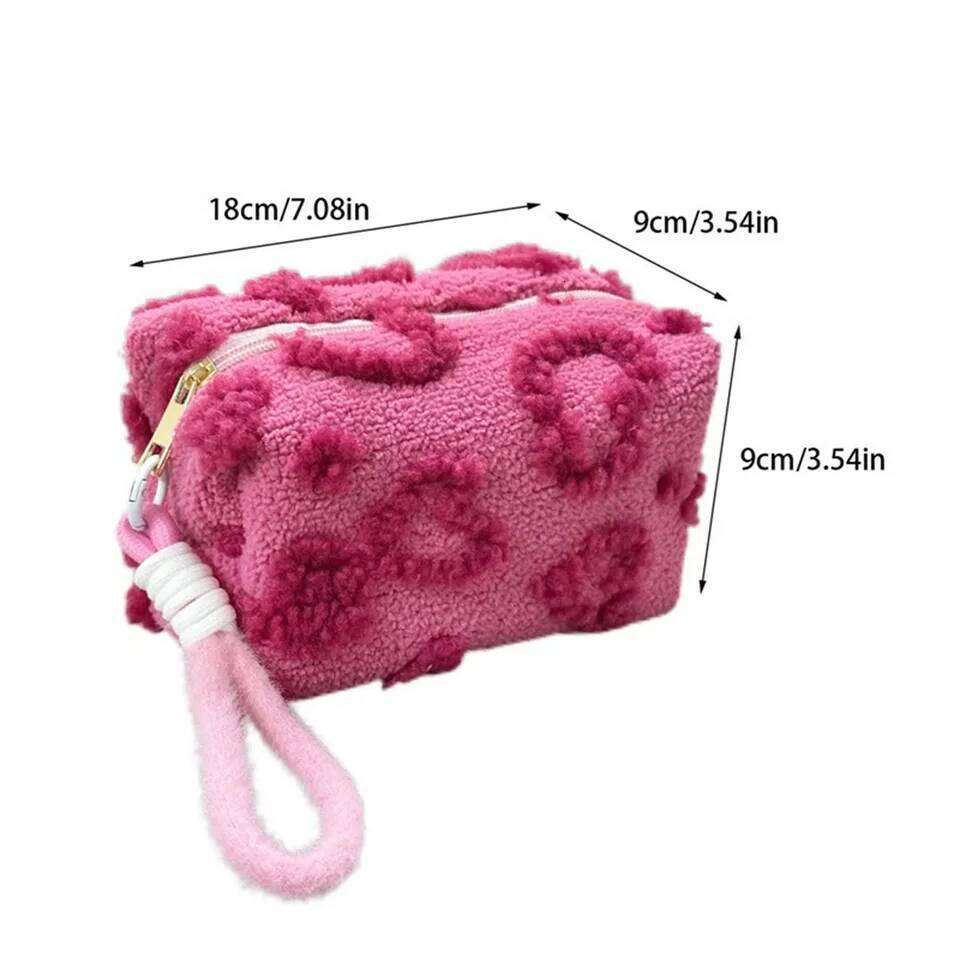 Plush Makeup Bags with Handle Soft Travel Cosmetic Storage Bag Portable Love Print Organizer Pencil Case Cute Clutch Pouch XJ260310