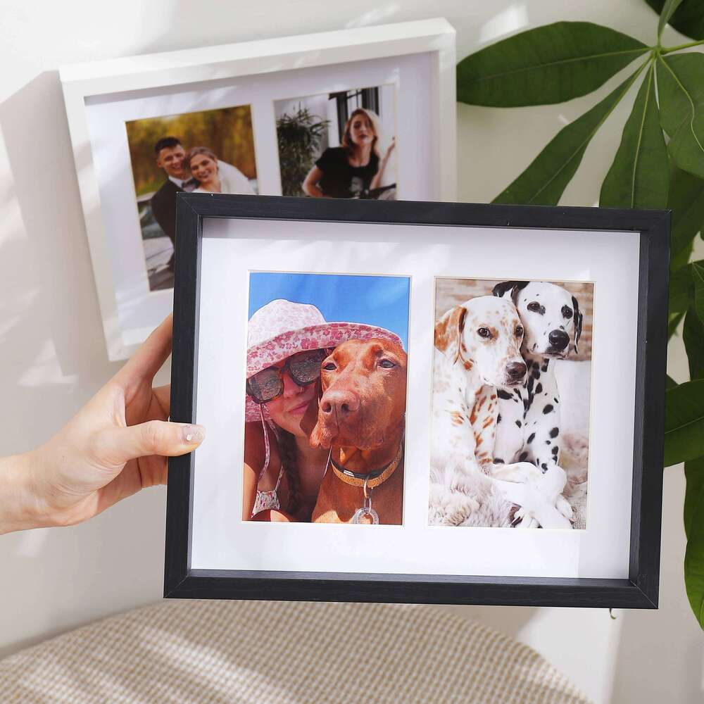 1pc black white wood with cardboard stitching photo frame horizontal vertical format for wall and desktop H260310 - view 5