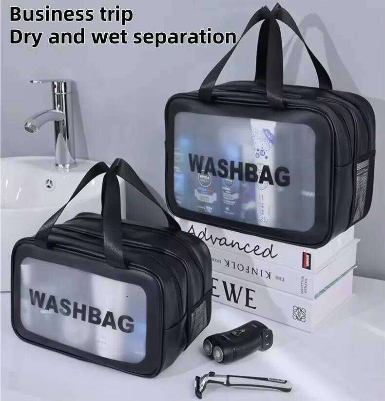 Dry Wet Separation Double Transparent PU Makeup Portable Wash Bag Cosmetic Storage for Travel Gym Swimming Essentials XJ260310