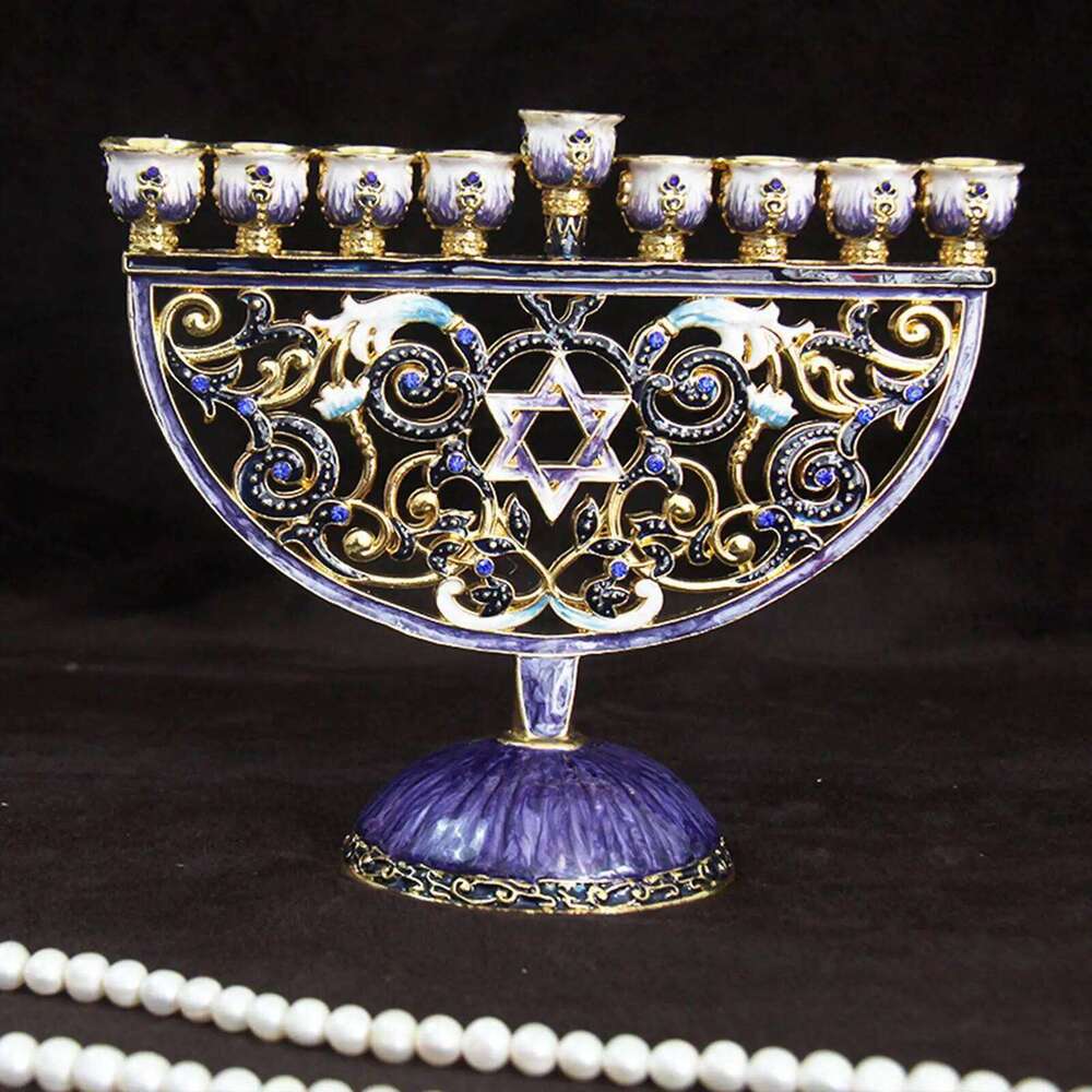 9 Branches Candelabrum Hanukkah Menorah Judaism Star of David Enamel Candlesticks Chanukah Candelabra Embellished Crystals Xmas H260310