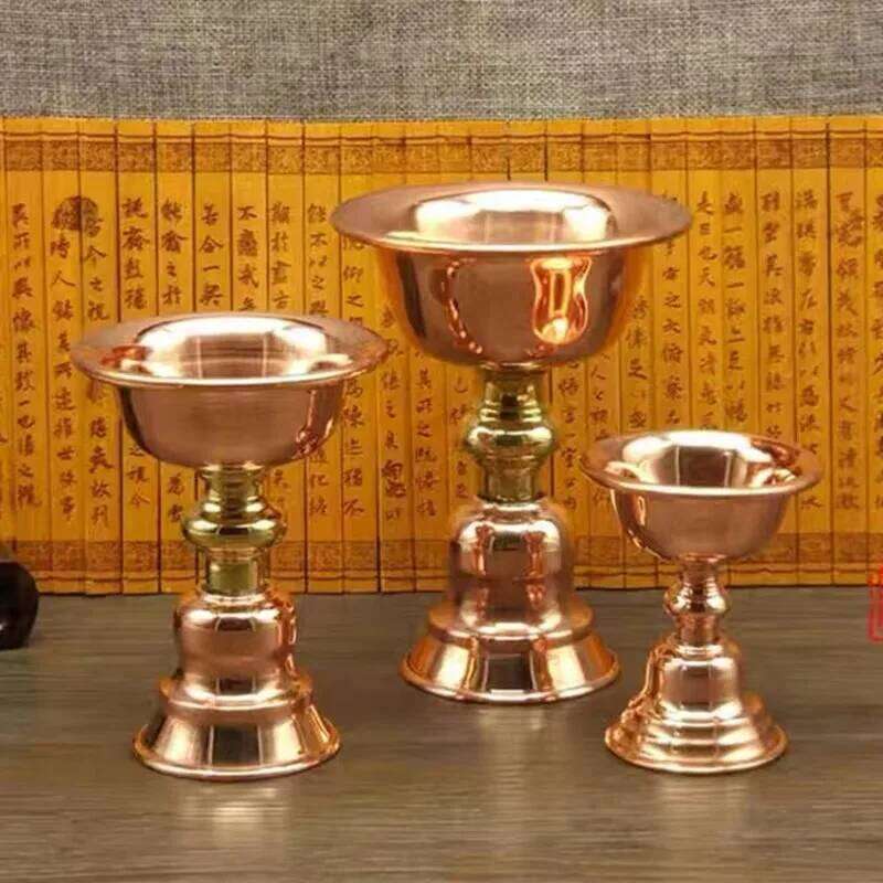Red Brass Tibetan Candlestick Religion Handcrafted Polishing Altars Candle Floating Light Lamp Buddhist Tribute Table Decoration H260310