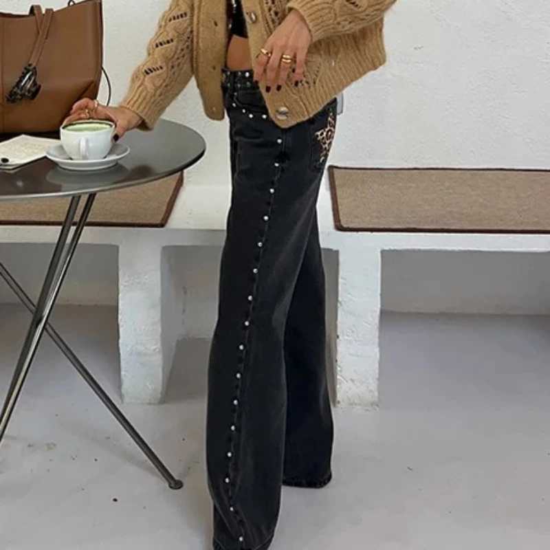 Fashion Leopard Print Low Jeans Women Vintage Five-Pointed Star Design Pocket Baggy Jeans New Harajuku Y2K Straight Denim PantsT260310