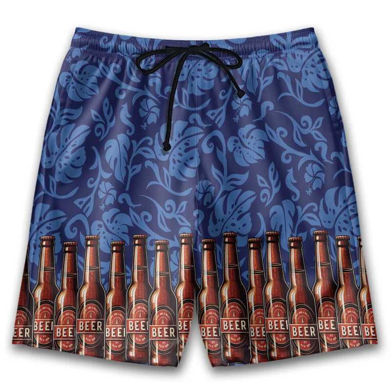 Retro 3D Printing Beer Beach Shorts For Men Women Street Drawstring Swimming Trunks Kids Summer Vacation Party Surfboard Shorts N260310