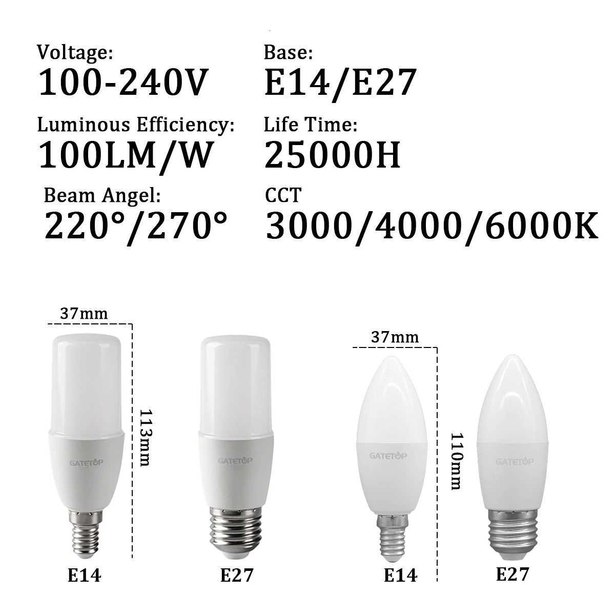 2-8pcs 220V 9W LED Candle Bulb E14/E27 Base C37 T37 - 4000K Daylight Natural Light4000K Ideal for Home Chandelier Decor H260310