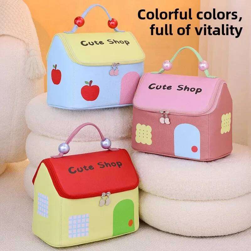 Cute Dopamine House Makeup Bag - Large Portable Cosmetic Organizer with Handles, Travel Toiletry Pouch for Women & Girls XJ260310