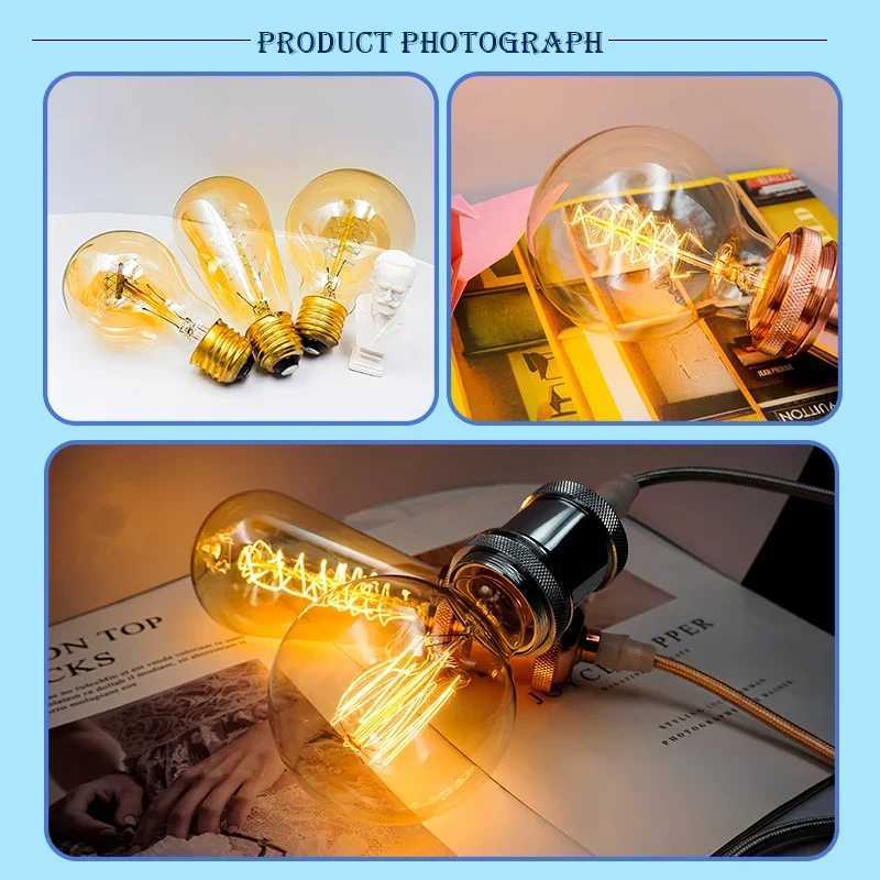 4Pcs Retro Edison Light Bulb E27 220V 40W ST64 G80 G95 G125 T45 T185 A19 Filament Incandescent Ampoule Bulbs Vintage Edison Lamp H260310