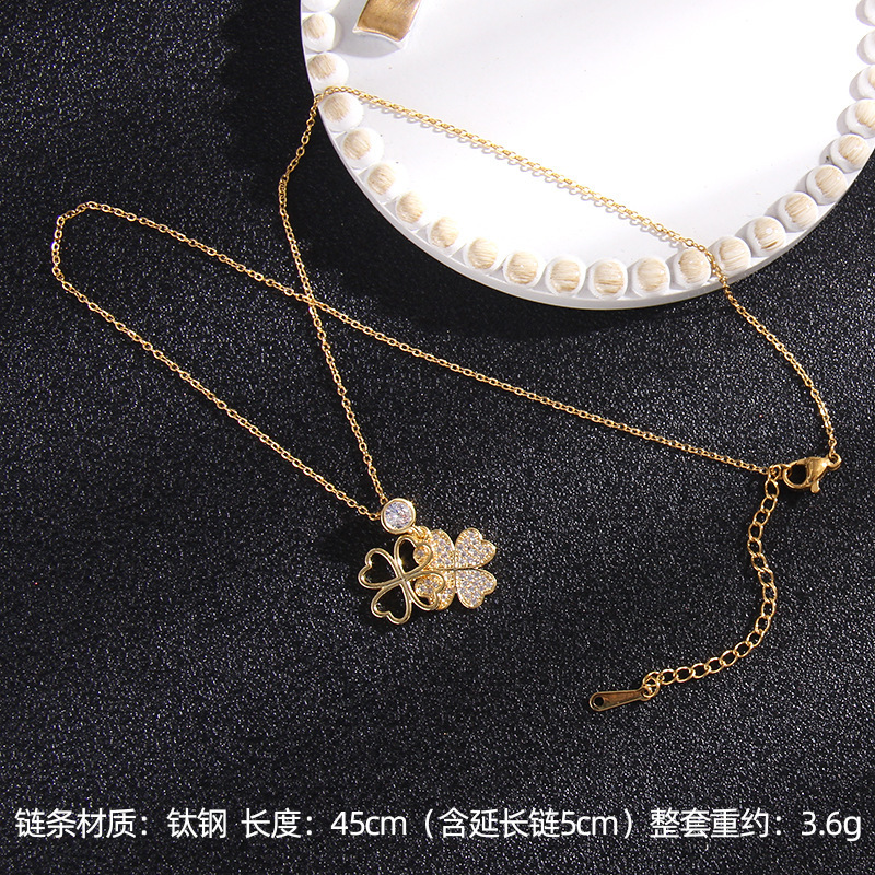 Luxury Brand Designer Jewelry Luxury Brand Designer Jewelry Zircon Double-Sided Four-Leaf Clover Necklace For Women, Ins-Style, Niche Design, High-End