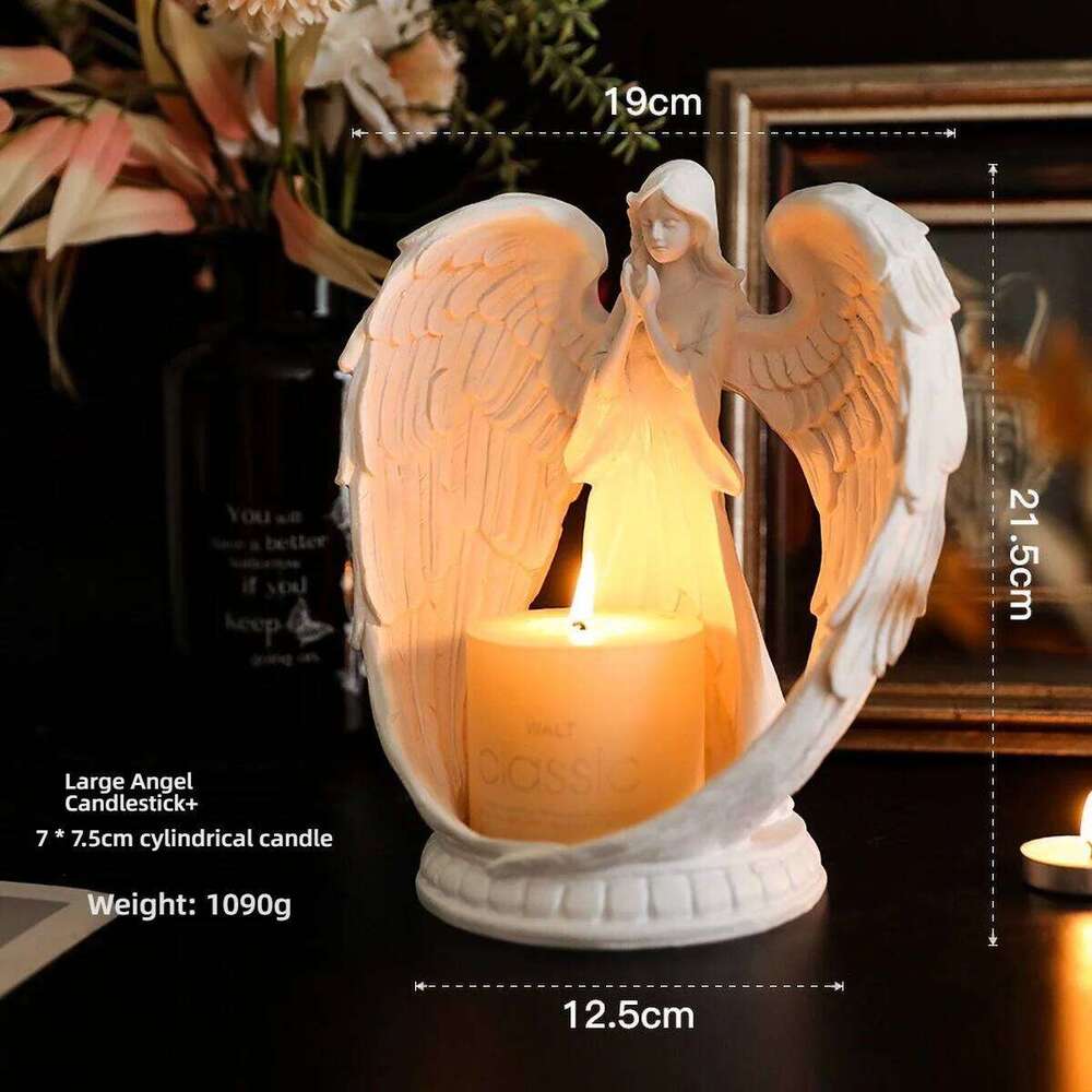 White Prayer Tealight Candle Holder for Church - Resin Religious Decor, Altar Decoration with Guardian Angel Statue H260310