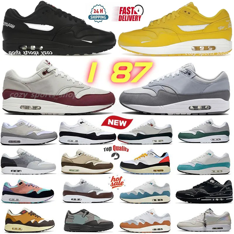 With Box Trainers 1 87 Men Women 87s running shoes Patta Aqua Black White Gray Sport Red Tennis Sports Shoe Noise Monarch Baroque Cave Stone Outdoor Sneaker top quality
