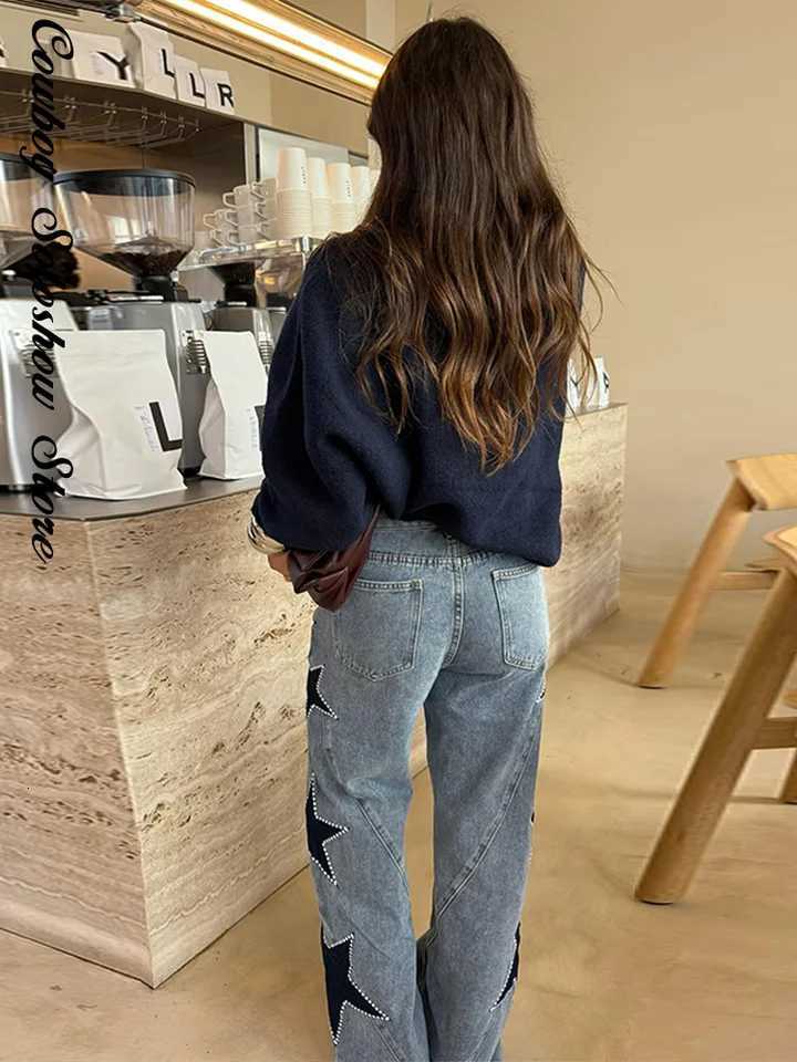 Female Vintage Leather Pocket Jeans Women Blue Zipper Straight Loose Trousers Lady New Fashion Daily Casual Spring Pants 2026T260310