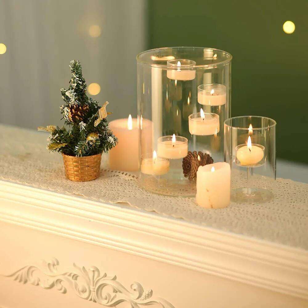 Glass Hurricane Tea Light,Clear Cylinder Pillar Candle Holder for Wedding Parties Table Centerpiece Decoration H260310