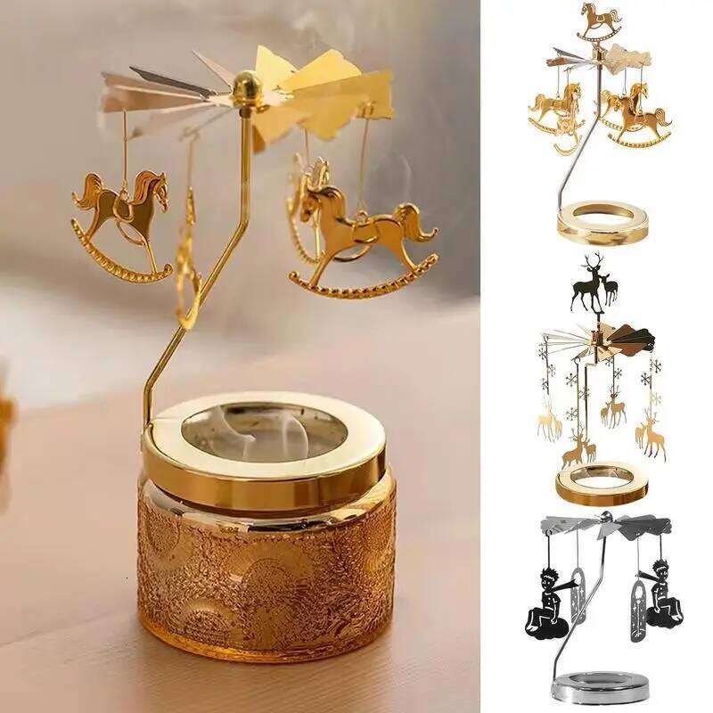 Rotating Thermal Spinning Candlestick Round Revolving Lantern Dream Decoration Candle Tea Light Holder H260310