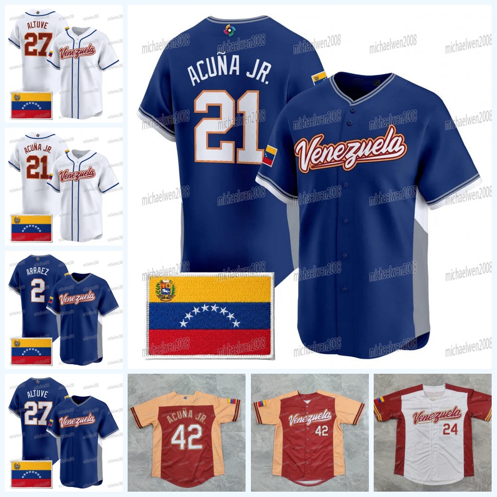 Custom Team Venezuela 2026 WBC World Baseball Classic Baseball Jersey Ronald Acuna Jr. Jose Altuve Jackson Chourio Salvador Perez Luis Arraez Gleyber Torres Lopez