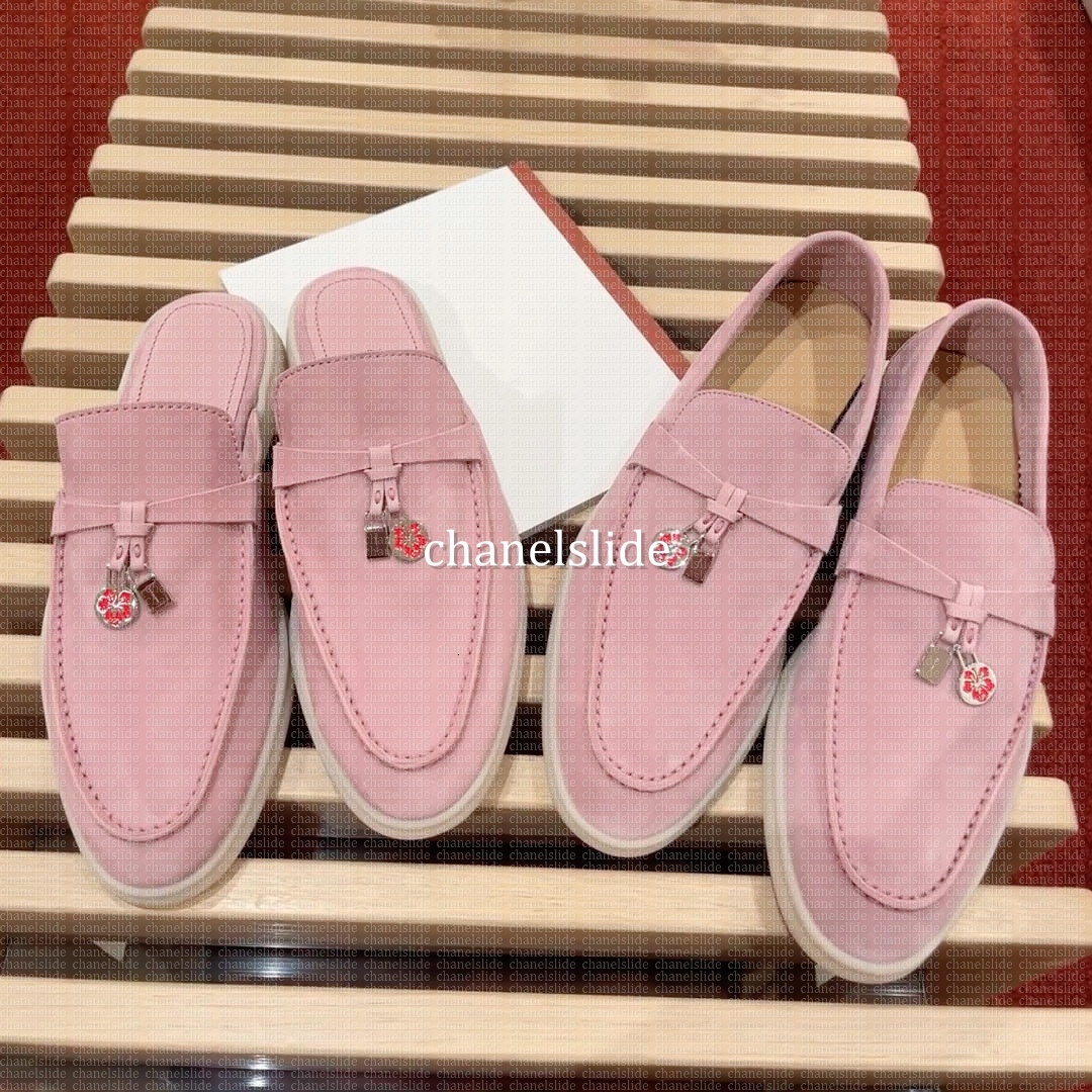 Loafers Dress shoes Designer Slippers shoes womens Walk Charms Embellished Casual Shoes Mens Couple Shoe Genuine Leather Flat Size 35-45