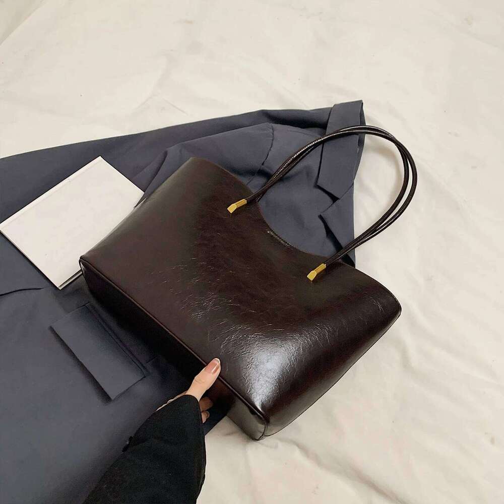Women PU Leather Solid Color w/ Zipper Single Shoulder Tote Bag Large Capacity Handbag for Outing Commuting XJ260310