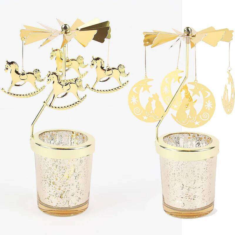 Love Wedding Candle Holders Snowflake Deer Fairy Rotating Candlestick Metal Tray Romantic Home Decoration Christmas Ornament H260310