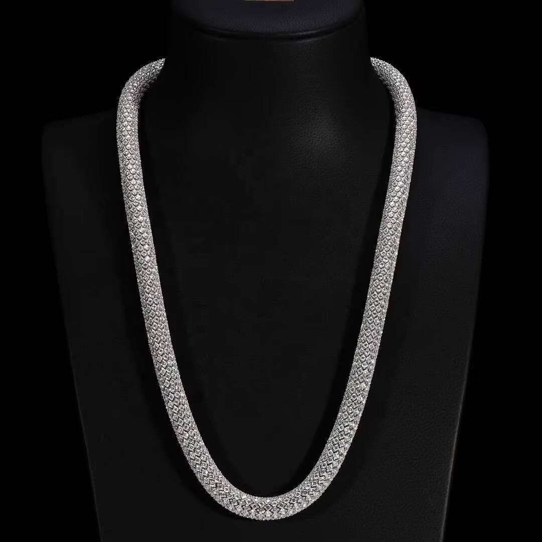 Unique Design Stylish Iced Out 95MM Hand Setting VVS Moissanite Link Chain Necklace