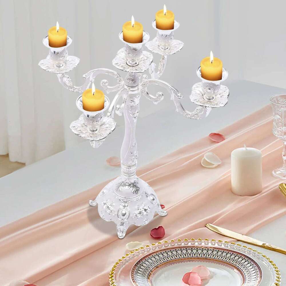 5-Arm Candelabra for Home Decor, Elegant Aluminum Alloy Chandelier, Antique Silver Finish, Indoor/Outdoor Ceiling Light Fixture H260310