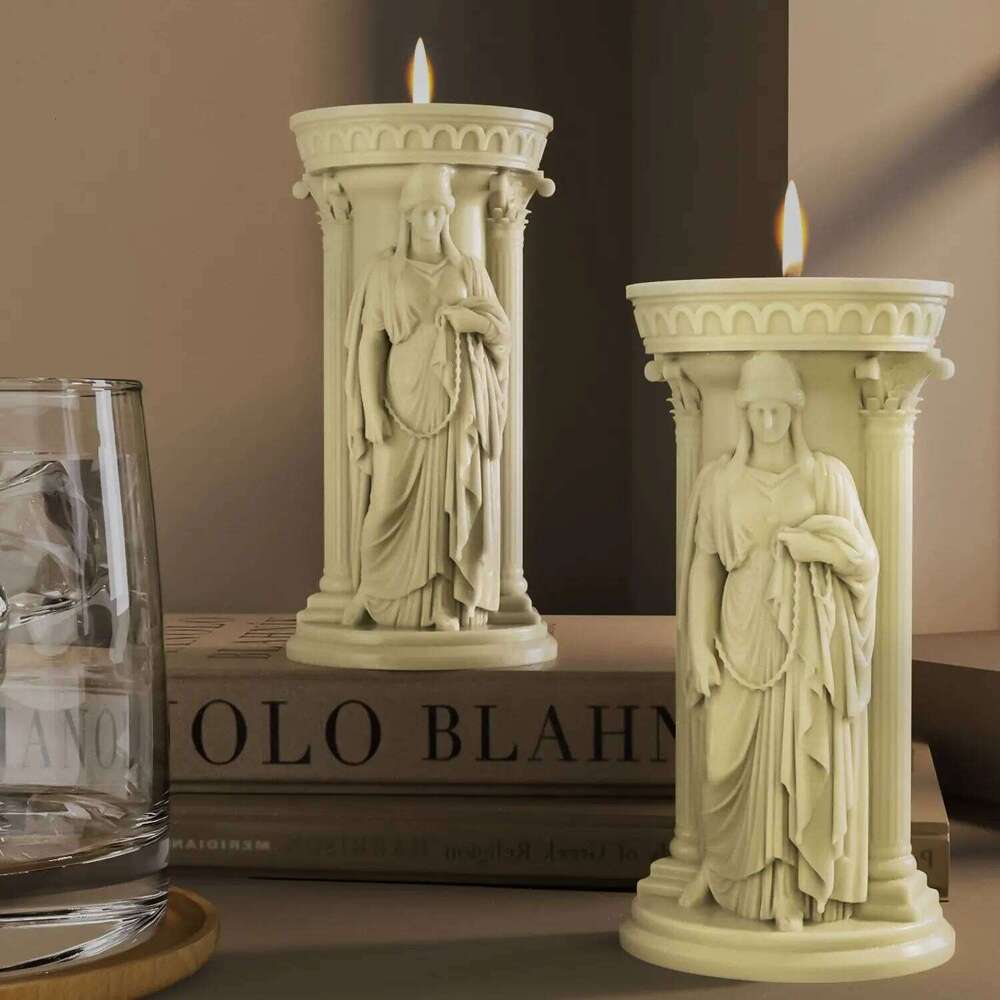 The Goddess Athena Candlestick Gypsum Plaster Molds DIY Aromatherapy Holder Cement Concrete Silicone Mould Candle Mold H260310