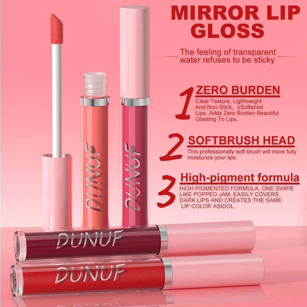 DUNUF High Quality Mirror Herorange Lipstick Gloss Make-up Lightly Glass Moisturizing Plump Lip stick Lipgloss Gifts Z260310