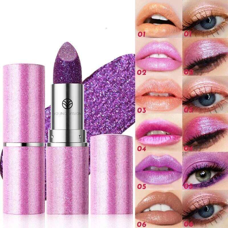 6 Colors Bold & Intense Glitter Lipstick Long Lasting Shimmer Metallic Pearlescent Lip Tint Eyeshadow Senior Lips Makeup Gifts Z260310