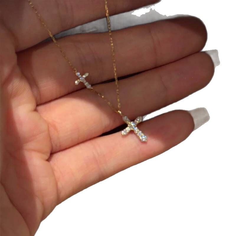 2026 New Designer Luxury Brand Retro Full Diamond Double Cross Women's Necklace Light Luxury Inlaid Diamond Pendant Ultra-fine Collarbone Chain B