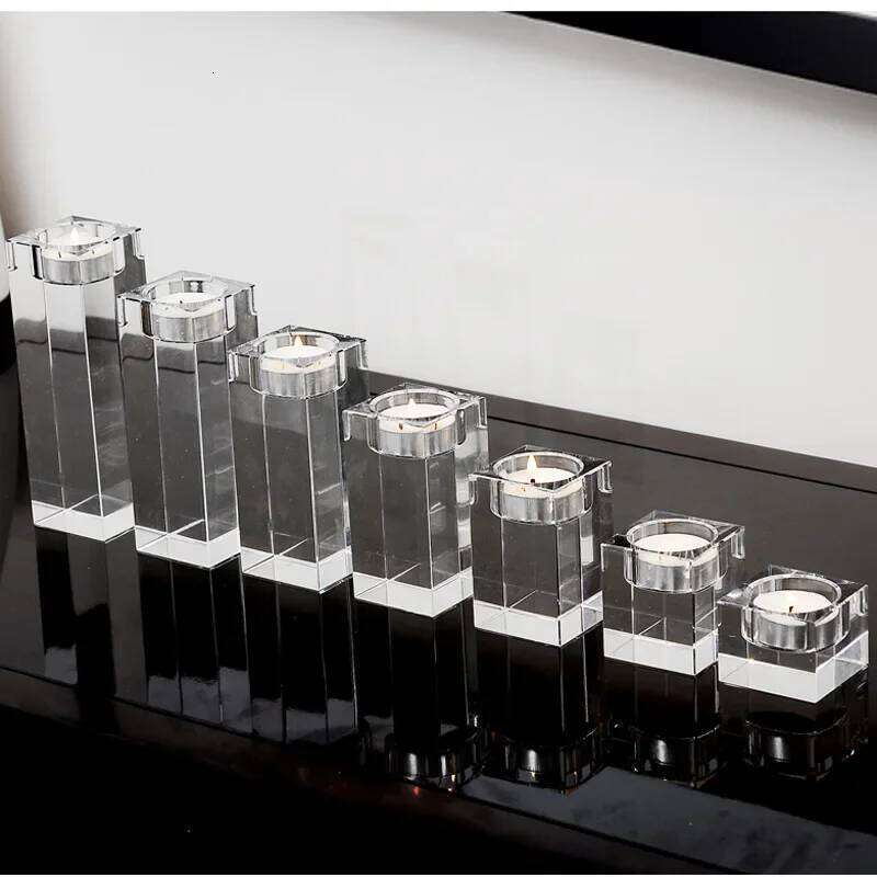 Jinghanlu clear Crystal Candle Holders Small Tealight Candlestick Valentine's Day Candlelight Dinner Table Home decor 9size H260310