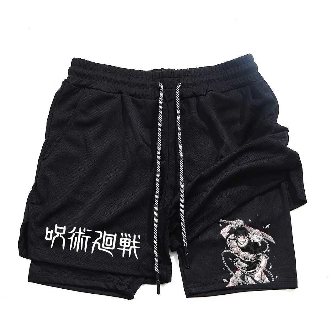 Anime Performance Shorts Toji Printed Men GYM Casual Sports Shorts Workout Running Mesh 2 In 1 Sport Short Pants N260310