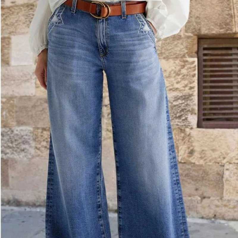 Womens Y2K Fashion Casual Washed Wide Leg Jeans Stretchy Comfortable Vintage Denim Trousers M260310