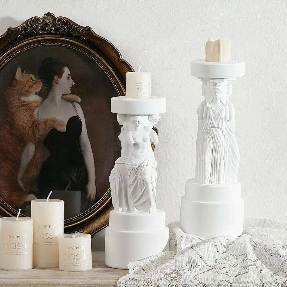 Roman Pillar Statues Greek Columns Candle Holder Resin Candlestick Stand Wedding Table Decoration Home Garden Decorative Figure H260310