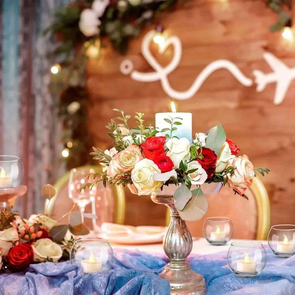 6Pcs Round Votive Holders Glass Tealight Candle Holder Cup with LED Candles for Valentine's Day, Birthday Wedding Decor H260310