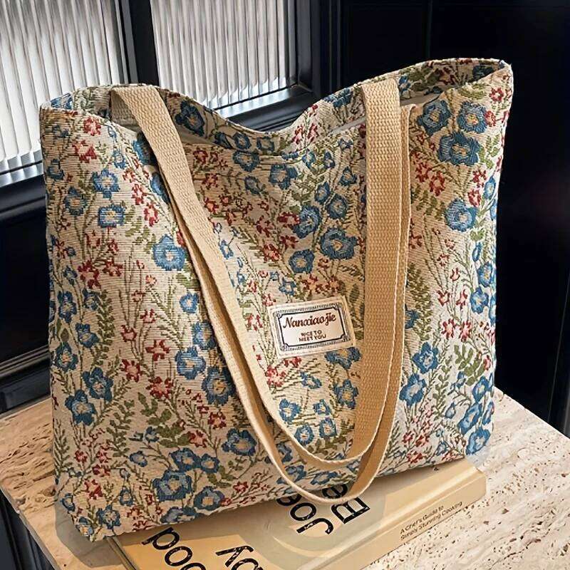 Stylish Corduroy Tote Women Bohemian Ethnic Style Shoulder Bag for Daily Commuting Shopper Office Worker College Student XJ260310