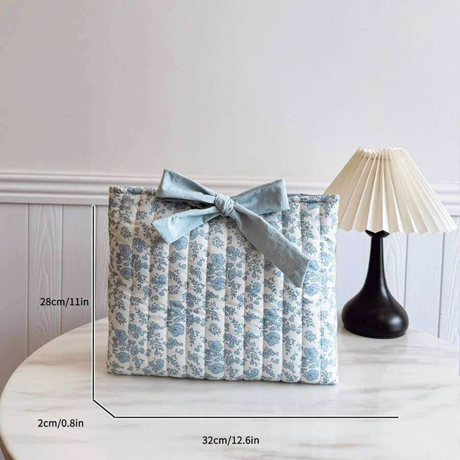 1PC Floral Quilted Makeup Bag with Bow Large Capacity Multifunctional Practical lightweight College Style Unsealed Lined XJ260310