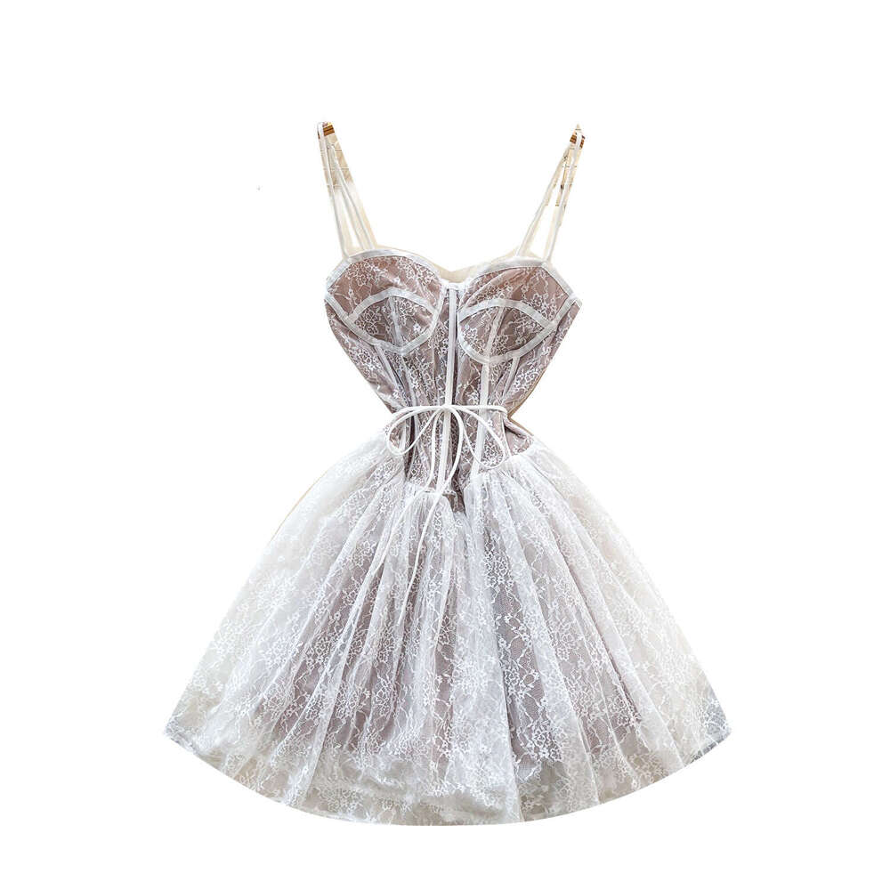 Pure Desire Hot Girl Lace Belt Women's 2026 Autumn French Social Birthday Party Lace Fluffy Dress