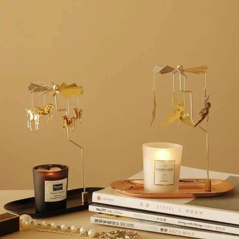 1 Pcs New Lanterns Aromatherapy Candles Rotating Candle Holders Windmills Golden Fragrance Trays Ornaments H260310