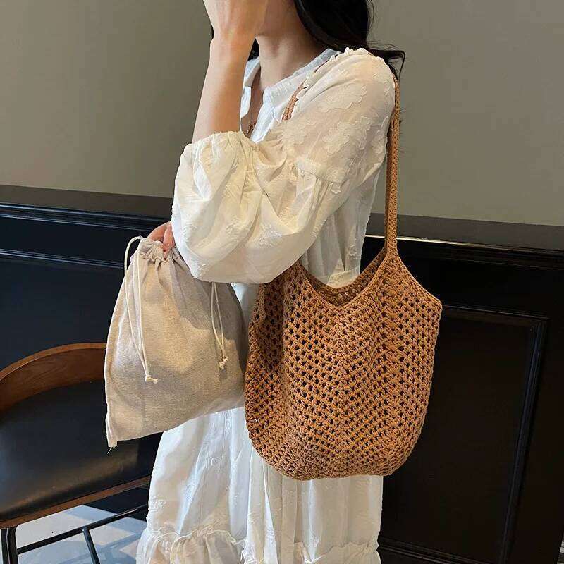 Chic Simple Lady Large Capacity Shoulder Bags Shopping Beach for Women Casual Straw Woven Tote Bag Female Handbag Purses XJ260310