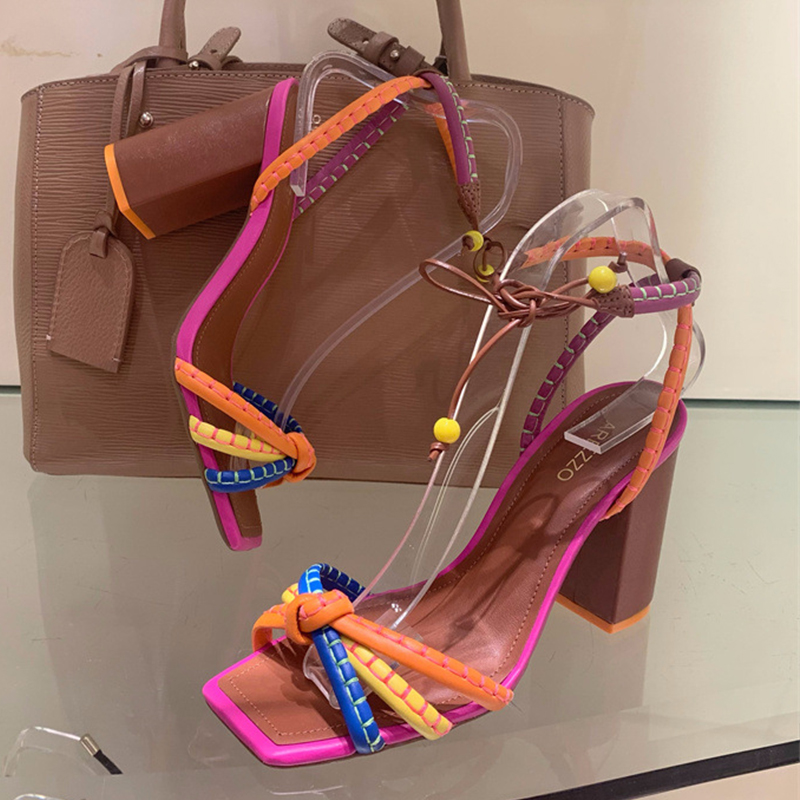 new designer shoes womens sandals high heels sandal ladies cross strappy sandale elegant fashion luxury square toe chunky heel women sandals size 35-4