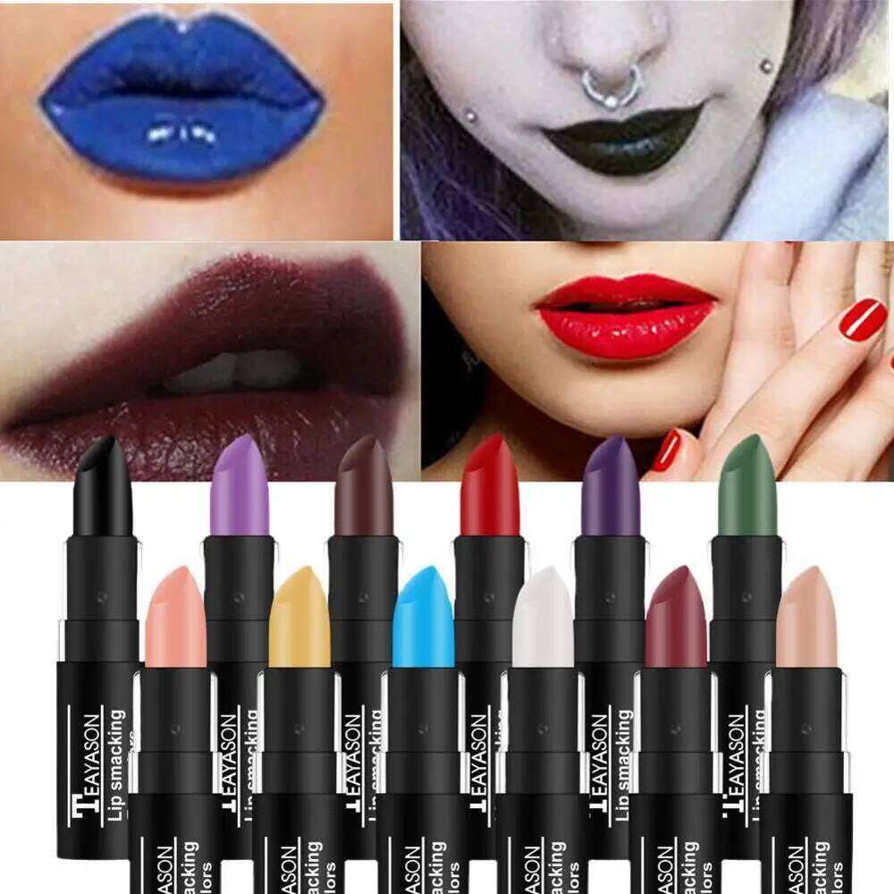 2025 HOT Waterproof Velvet Matte Black White Lasting Pigment Green Purple Lipstick Christmas Halloween Party Lip Makeup Z260310