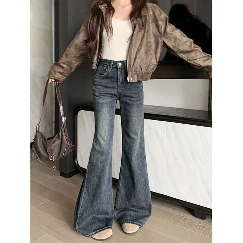 Jeans For Woman Y2k Clothes Retro Flared Trousers Winter High Waist Loose Fit Wide Leg Denim Pants Slimming Fashion Casual M260310