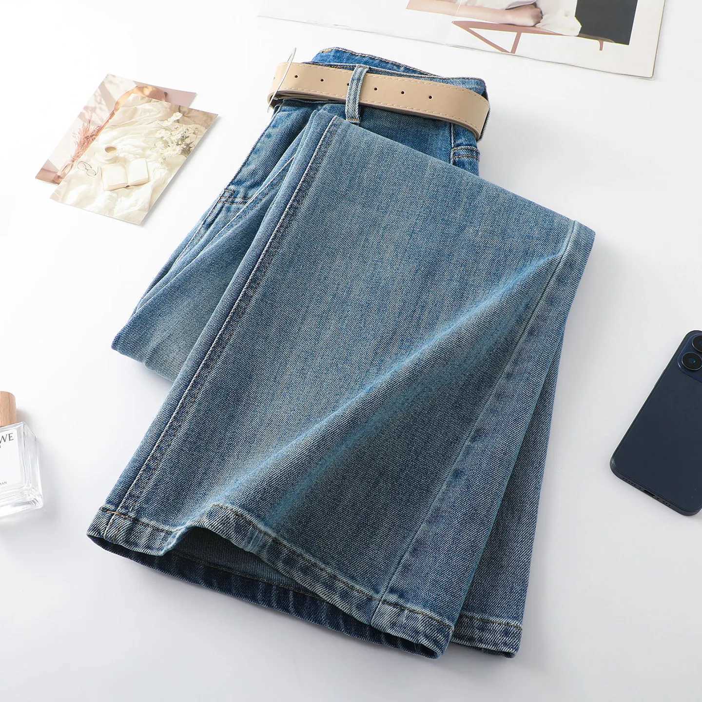 ZJYT Flare Jeans for Women Elegant Spring 2026 High Waist Light Blue White Denim Pants Trousers Lady Casual Bottoms Female M260310