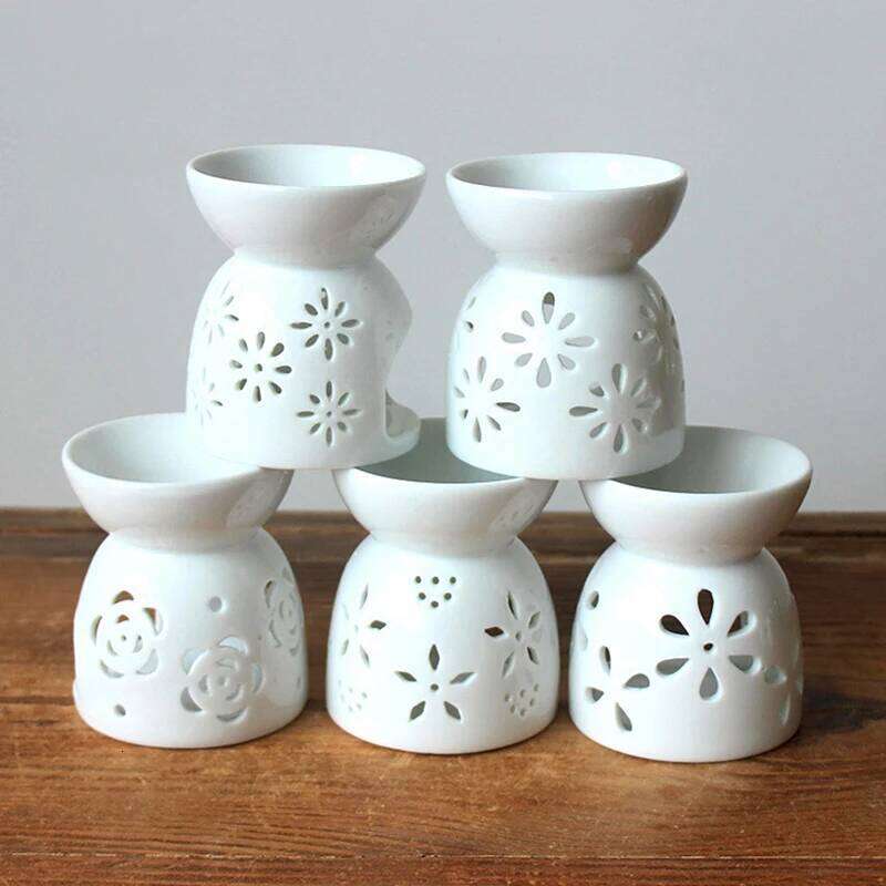 Ceramic Aroma Handmade Hollow Flower Pattern Essential Oil Burner Candle Lamp Many Style HomeOffice Crafts Decor H260310