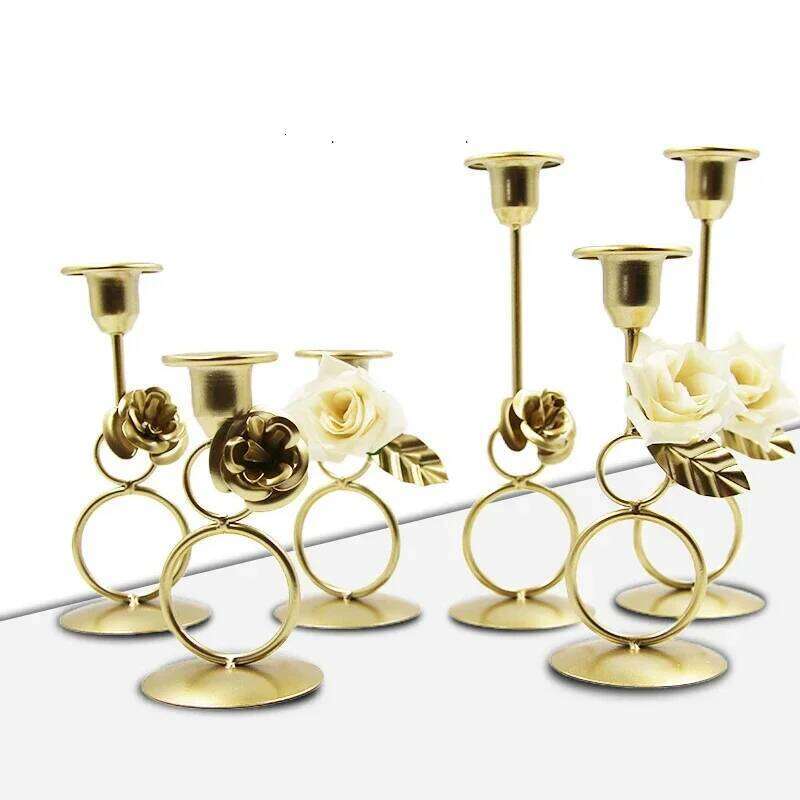 Nordic Rose Candlestick Metal Iron Crafts Wedding Candelabrum Flowers Ring Wax Candle Stand Dining Table Center Piece Decoration H260310