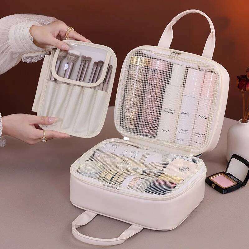 Large Capacity PU Waterproof Cosmetic Bag Women Multifunctional Makeup Organizer with Compartments, for Travel & Daily Use XJ260310