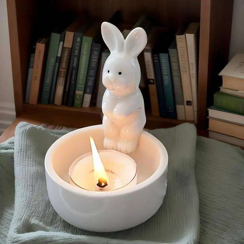 Warming Bunny Ceramic Cartoon Hands Its Paws Cute Holder Small Tea Light Candle Holders Scented H260310