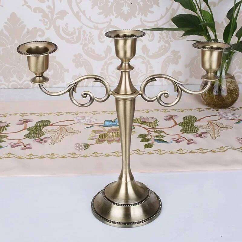 Silver/Gold/Black/Bronze Metal Holder Retro 3-Arms Candelabra Candle Stand Wedding Candlestick Drop Shipping MJ H260310