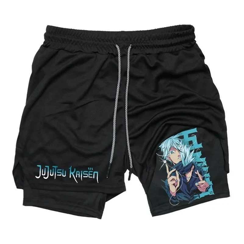 Anime Jujutsu Kaisen Compression Shorts for Men Quick Dry Athletic Shorts Pocket Performance Gym Workout Fitness 2 in 1 N260310