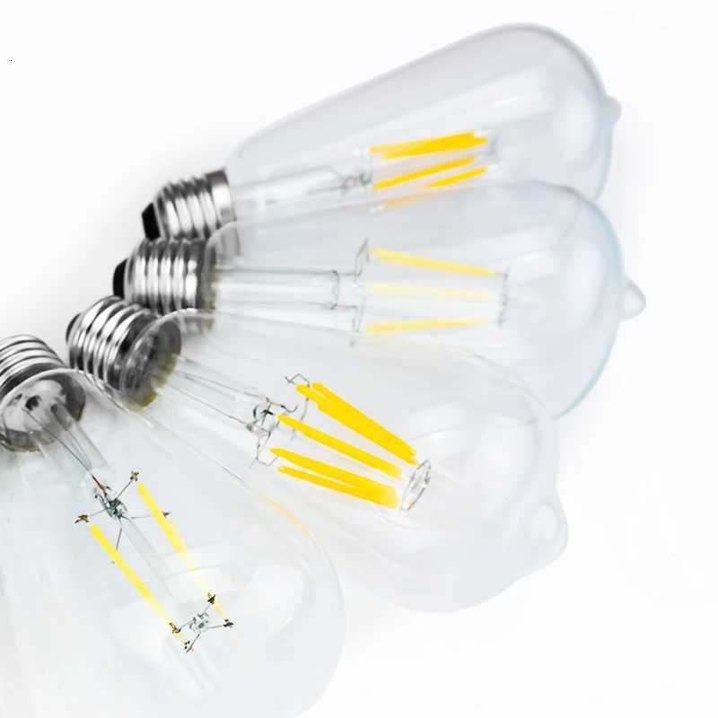 1-12PCS LED ST64 2W 4W 6W 8W AC 220V 240V Filament Bulb E27 Light Vintage Edison Lamp Retro Glass Appearance Indoor Lighting H260310