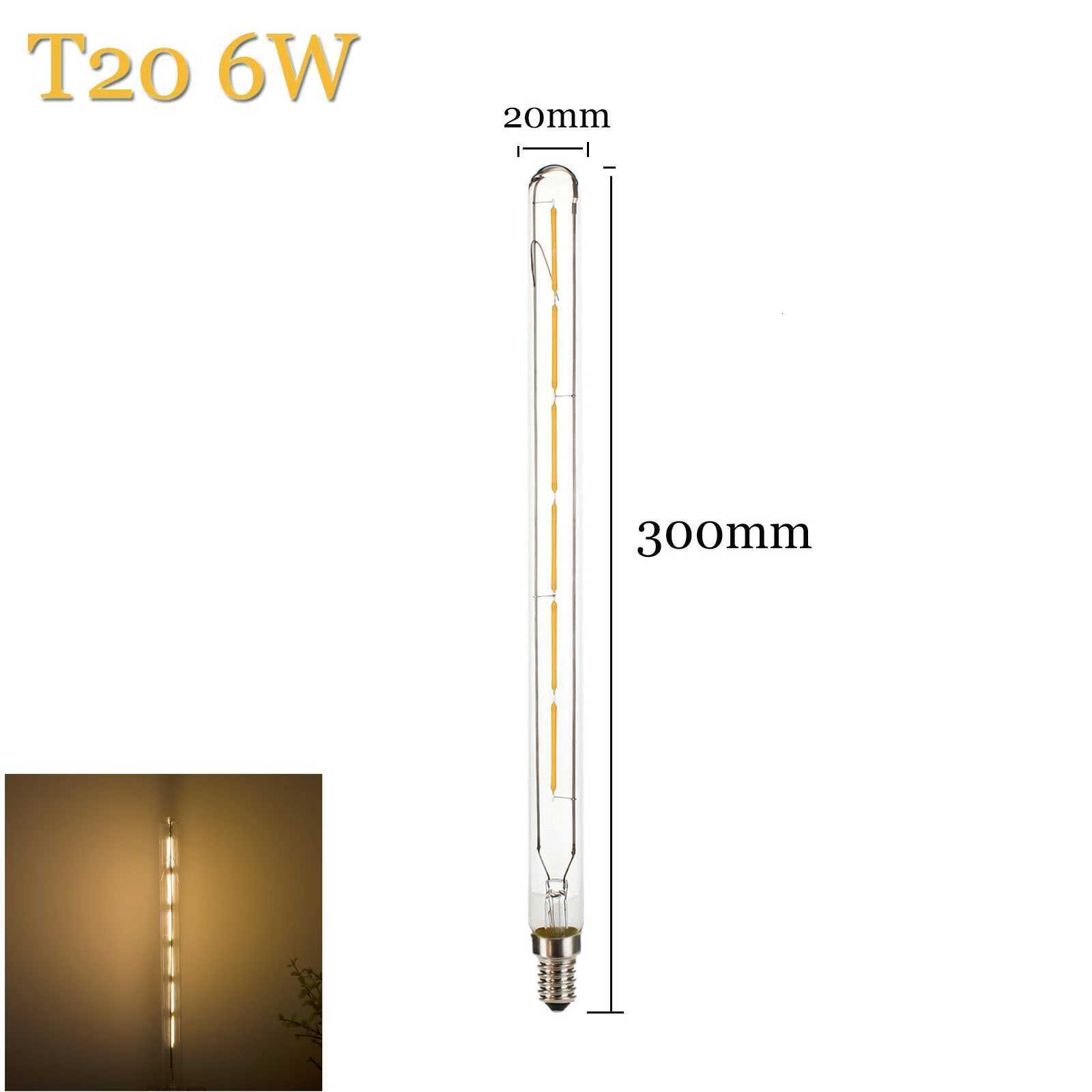3W 4W 6W T20 E14 LED Tube Light Bulb SES Vintage Retro Filament COB 220V 240V Tubular Antique Lamp 2700K Warm White Glass Shell H260310