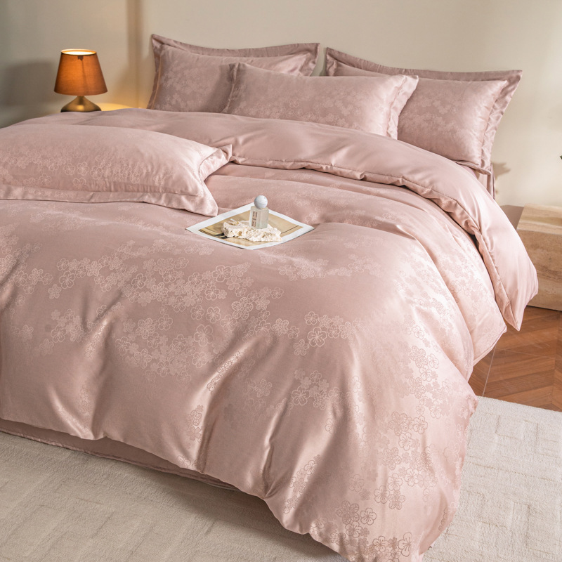 Cool Silk Ice Silk Fitted Sheet 4-Piece Bedding Set Satin Duvet Cover Cooling Silk Bed Sheet, Imitation Silk Comfortable Soft